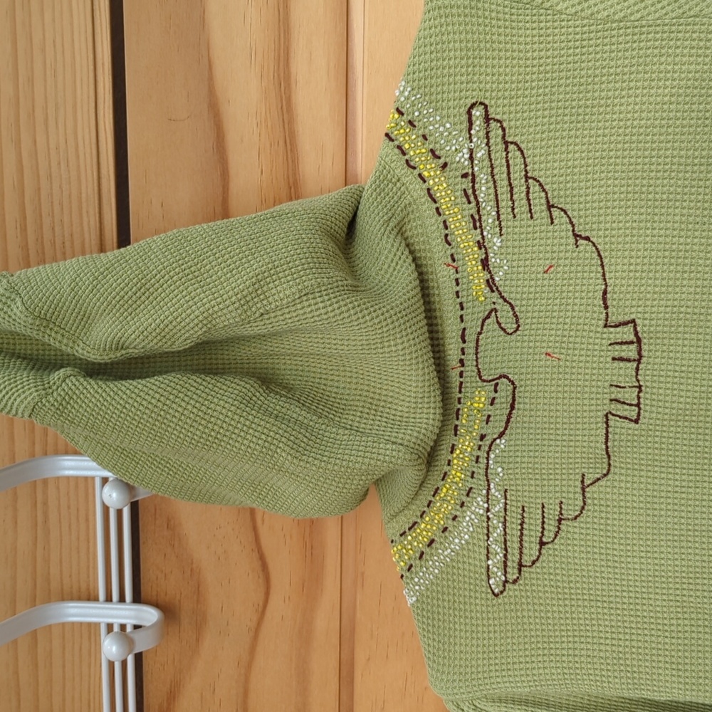 Free People Thermal Embriored Green Zip Up Hoodie Sz M - Picture 7 of 11